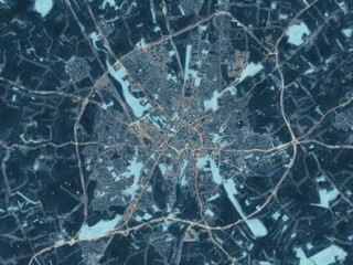 Painterly Style City Map of York, the United Kingdom in a Blue Color Scheme.