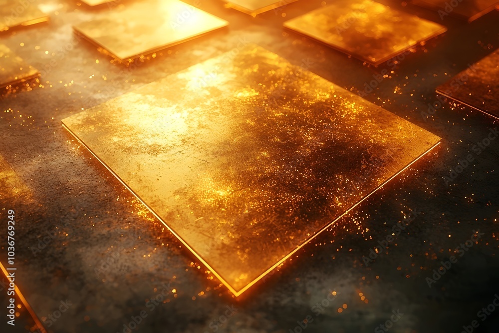 Poster a shimmering golden surface with glowing edges and sparkles, creating a luxurious and mesmerizing at