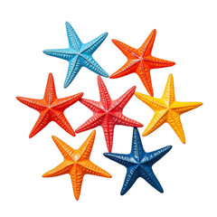 Brightly Colored Starfish Collection on a White Background