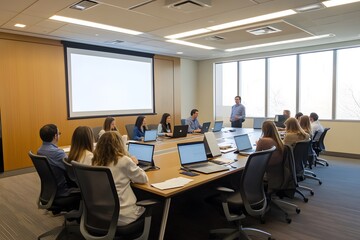 A Group of Professionals in a Meeting Room with Laptops