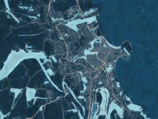 Painterly Style City Map of Scarborough, the United Kingdom in a Blue Color Scheme.