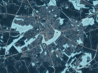 Painterly Style City Map of Harrogate, the United Kingdom in a Blue Color Scheme.