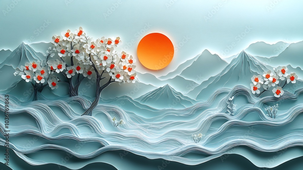 Poster artistic composition of an empty papercut nature icon nestled in a textured paper frame symbolizing 