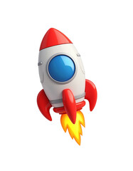 Cartoon Rocket Launching with Colorful Flames and Streamlined Design