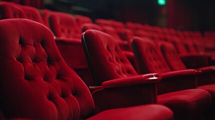 Red Velvet Seats in Empty Movie Theater Auditorium