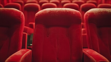 Obraz premium Red Velvet Seats in Empty Movie Theater Auditorium