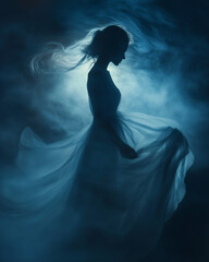 Ghostly Woman Silhouette in Moonlight