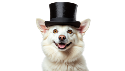 Cheerful Dog Wearing a Top Hat with a Playful Expression.