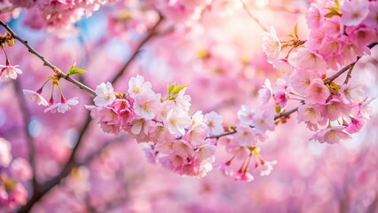 Fototapeta premium Blurred cherry blossom background in soft pastel colors of spring