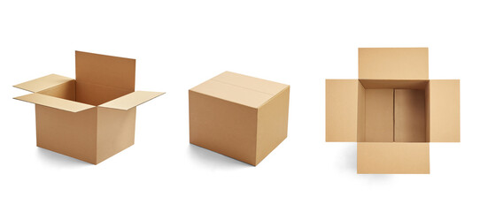 Fototapeta premium box package delivery cardboard carton packaging isolated shipping gift container brown send transport moving house relocation collection group