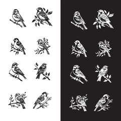 Fototapeta premium Black and White Cute Sparrow Sticker: Minimalist Bird Illustration