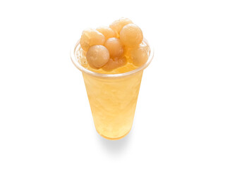 close up Longan juice on white background.