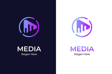 video play button, broadcast media, digital program, logo design vector