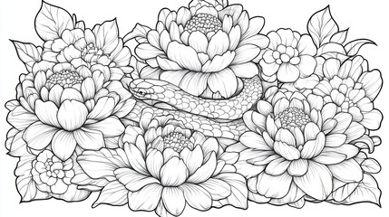 Black and White Snake and Flower Illustration