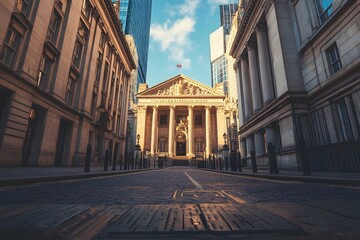 Obraz premium A Narrow Street Leading to a Classic Building in London