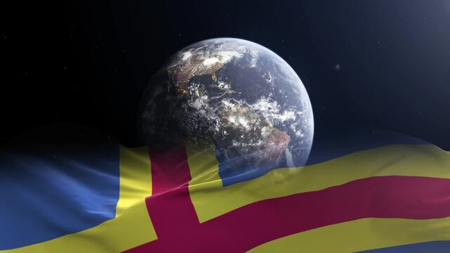 Aland flag - 3D realistic waving flag on Earth globe