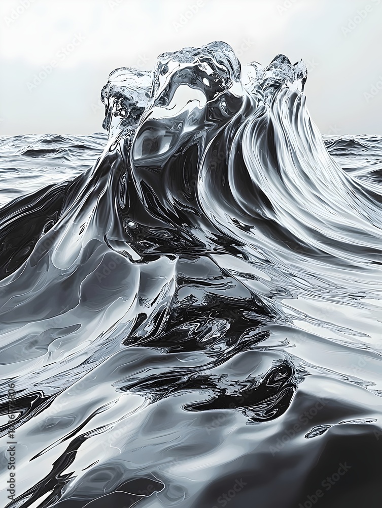 Poster a captivating close-up of a dynamic wave, showcasing crystal-clear water in motion with intricate de
