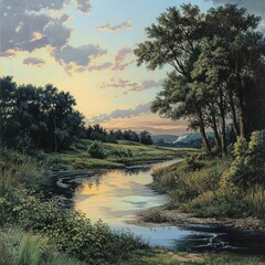 Obraz premium Tranquil landscape with peaceful river