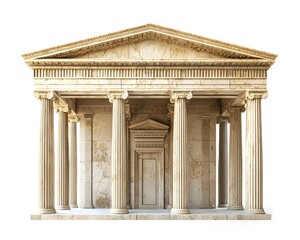 Majestic Ancient Greek Temple with Sturdy Columns and Triangular Pediment on White Background