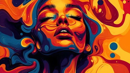 Abstract Woman Face in Swirling Colors
