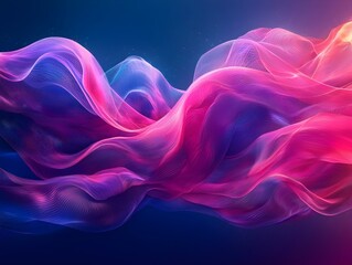 Obraz premium A vibrant abstract representation of flowing waves in shades of pink and purple against a dark blue background, creating a captivating visual effect.