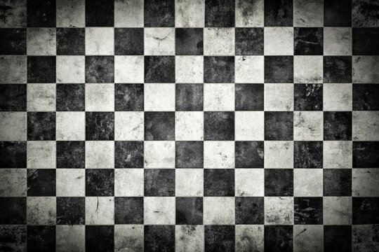 Distressed black and white checkered pattern at a tilted angle
