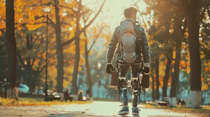 Fototapeta premium Exoskeleton Assisting Walking in a Park Environment