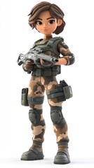Naklejka premium 3D Render of a Female Soldier Character Holding a Futuristic Weapon