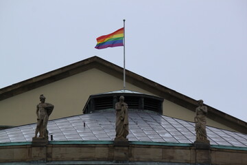 flags on the building