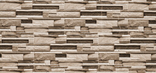 Wall Textured Front View Brown Beige Stone Brick Pattern