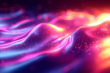 Fototapeta premium Abstract digital wave pattern featuring flowing colors in shades of pink, orange, and blue, creating a vibrant, energetic atmosphere.