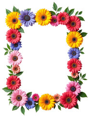 Fototapeta premium Decorative Floral Frame with Colorful Flowers and Green Leaves