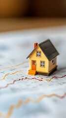Miniature House Model Placed Next to Financial Market Graph Illustrating Real Estate Trends