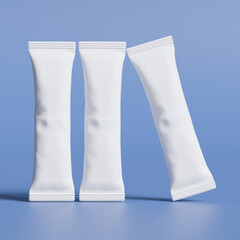 Realistic stick packaging for salt, sugar, coffee and other food. 3d render illustration for mockup collection