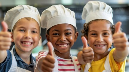 Diverse children joyfully engaging in baking and cooking activities in a kitchen setting