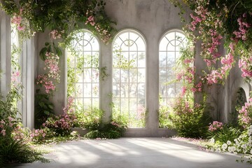 An enchanting wedding backdrop with lush greenery generative AI	
