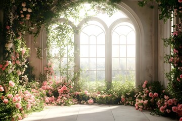 Naklejka premium An enchanting wedding backdrop with lush greenery generative AI 