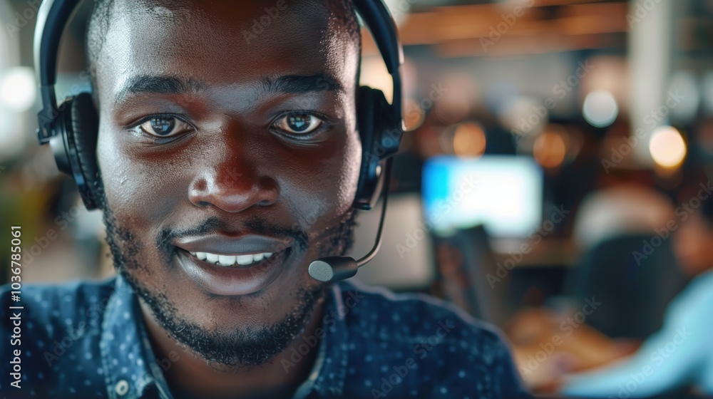 Poster portrait of a customer service consultant engaged in telemarketing on a crm platform. represents cal