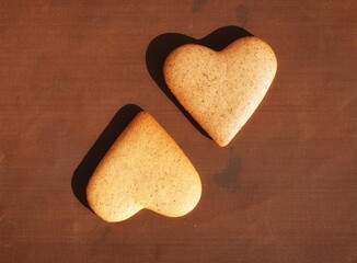 Cookies Heart-Shaped Topview Brown Baked Sweet Romantic Delicious Fresh Homemade