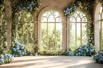 An enchanting wedding backdrop with lush greenery generative AI	
