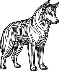 Black Grunge Style Line Art Husky Dog Walking Pose Hand Drawn Illustration