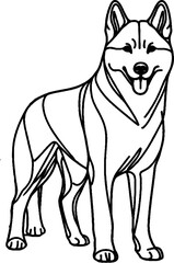 Black Grunge Style Line Art Husky Dog Walking Pose Hand Drawn Illustration