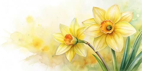 Close-up watercolor painting of a yellow daffodil narcissus blossom in spring © Temteen