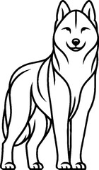 Black Grunge Style Line Art Husky Dog Walking Pose Hand Drawn Illustration