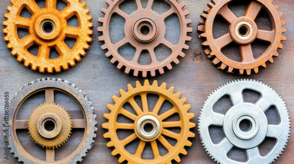 Poster steampunk-inspired design with a background full of rusty cogs and gears, perfect for creating a mec