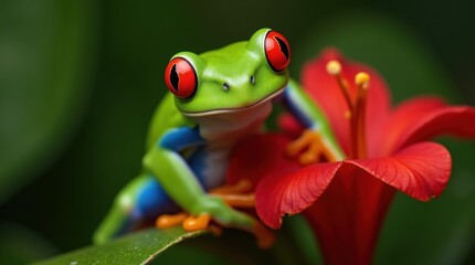 Naklejka premium Panama wildlife features the red-eyed tree frog (Agalychnis callidryas), a beautiful frog from the tropical forest.