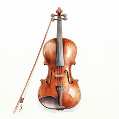 generated illustration of watercolor wooden vintage violin fiddle musical instrument.