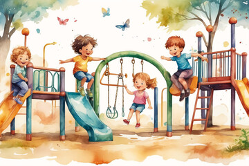 Happy careless children playing outdoor