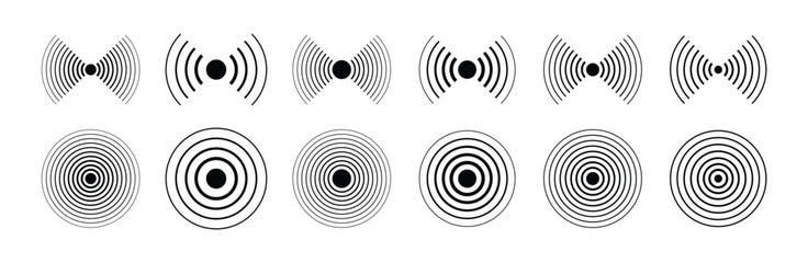 Sonar sound waves icon set. Concentric circle sign