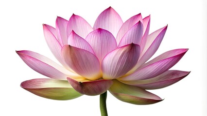 A stunning lotus flower on a white background, highlighting its bold pink petals and serene appearance.